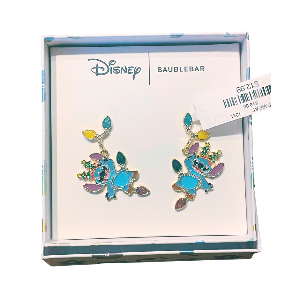 Stitch Disney Baublebar Dangle Earrings 1.5"L Christmas Lights Jewelry New w/Box